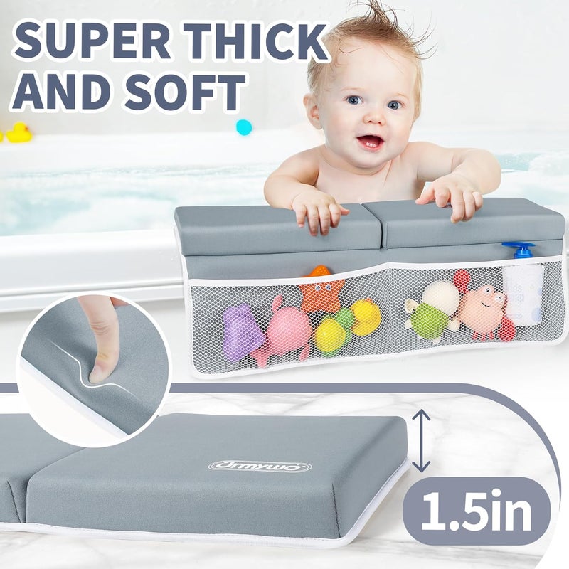 URMYWO Bath Kneeler and Elbow Rest Pad Set - 1.5" Thick Baby Bath Kneeler Pads with Toys Organizer, Anti-Slip Cozy Knee & Arm Support Bathtub Mat, Quick Dry Kneeling Pad for Baby Bath Time - Image 2